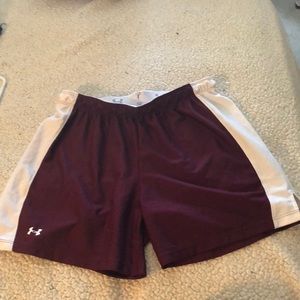 Under Armour maroon and white shorts